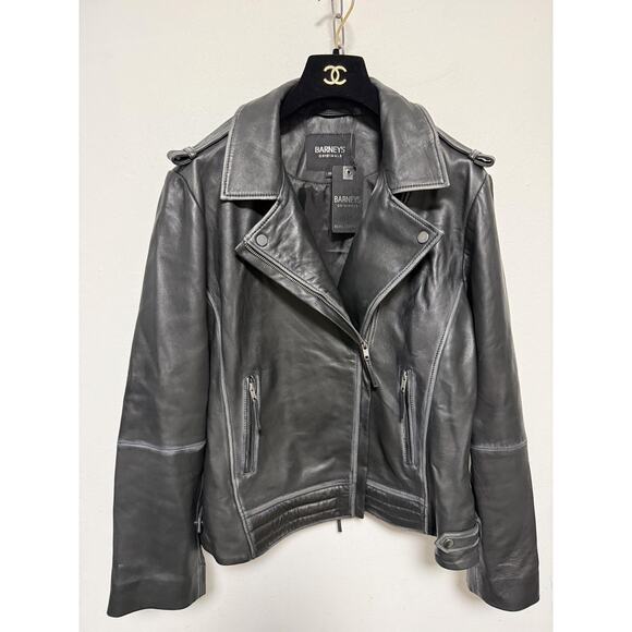 Barneys Originals Leather Jacket Womens 20 Black Biker Moto Asymmetrical Zip - Picture 2 of 16